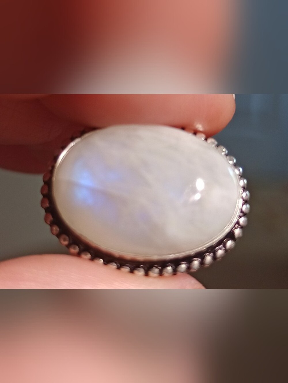 Natural Rainbow Moonstone Oval Silver Ring Sz 8 - Picture 3 of 6